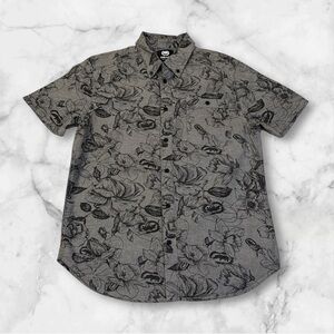Ecko Unltd Men’s Gray And Black Floral Print Button Down Short Sleeve Size M